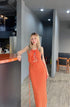 TIRA Half Sleeve Tie Up Crop Top With High Waist Split Skirt